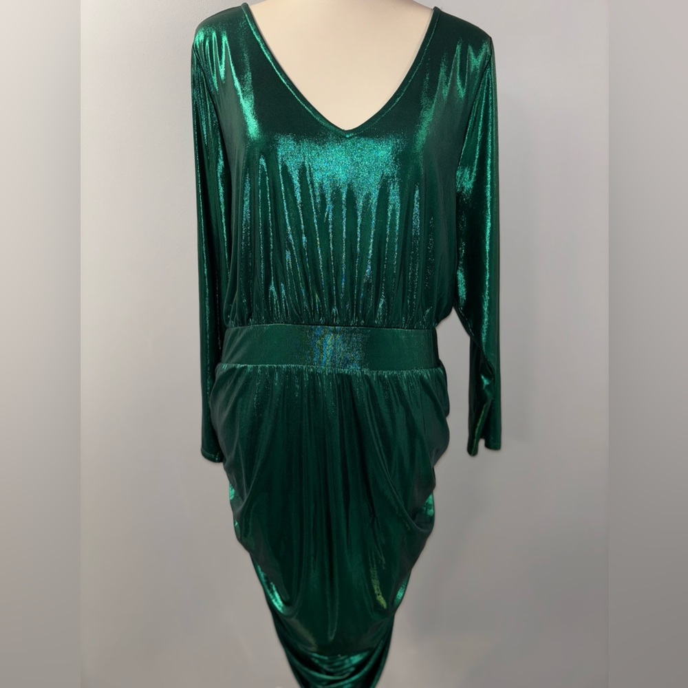 Torrid Shimmering Emerald Green Metallic Long Sleeve Dress 3X